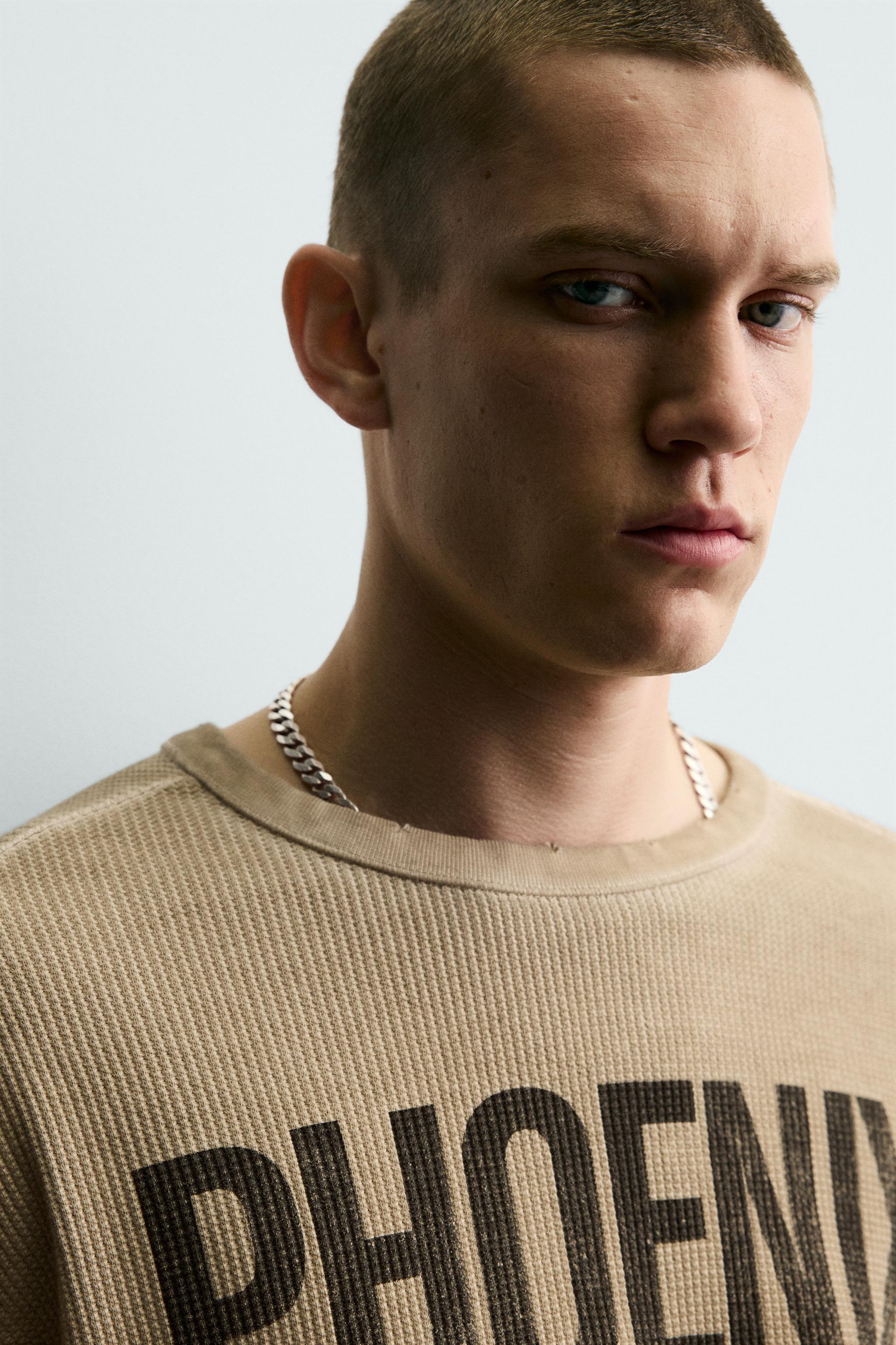 PRINTED WAFFLE WEAVE SWEATSHIRT